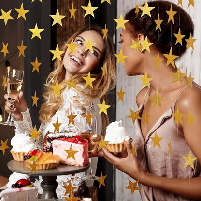 Spakon 65 Feet Glitter Star Paper Garland Banner Hanging Decoration Star - Image 5