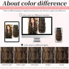 KooKaStyle Clip in Hair Extensions Long Wavy 4PCS Thick Hairpieces Synthetic Highlight Hair Extensions Balayage Dark Brown to Chestnut H2/426 Fiber Double Weft Natural 24Inch for Women
