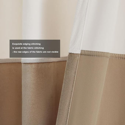 BULBUL Cream Ivory Champagne Luxury Velvet Curtains 63 inch, Color Block | - Image 3