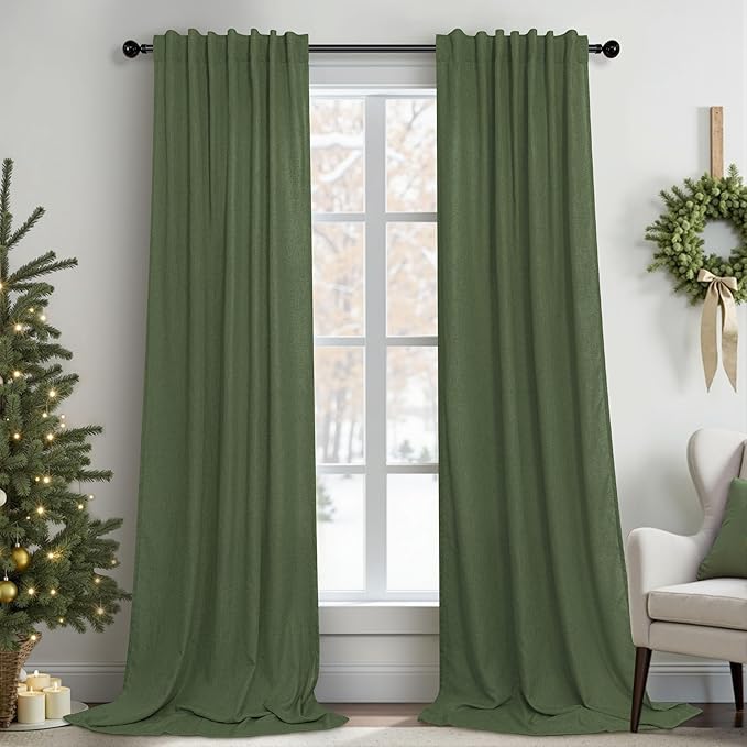 Christmas Olive Green Curtains 108 Inches Long by Pitalk