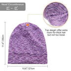 Silk Satin Lined Bonnet Sleep Cap - Adjustable Stay on All Night Hair Wrap Cover Slouchy Beanie for Curly Hair Protection for Women and Men - Heather Purple
