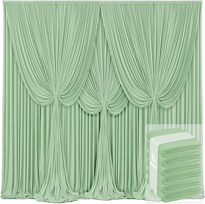 6 Panels Sage Green Backdrop Curtains by Tao-GePartyDecorations