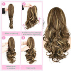 ALXNAN Ponytail Extension,18 Inch Claw Clip in Long Curly Wavy Chocolate Brown with Highlights Ponytail Hair Extension Jaw Clip on Pony Tails Hairpiece for Women