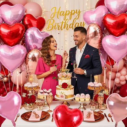 TONIFUL 30 Pcs 18 Inch Red Pink Rose Gold Heart Shape Foil Mylar Balloons | - Image 4