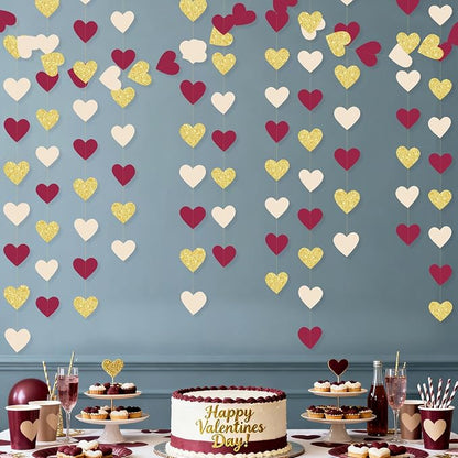 Maroon Gold Party Decorations Burgundy Beige Glitter Gold Paper Love Heart - Image 4