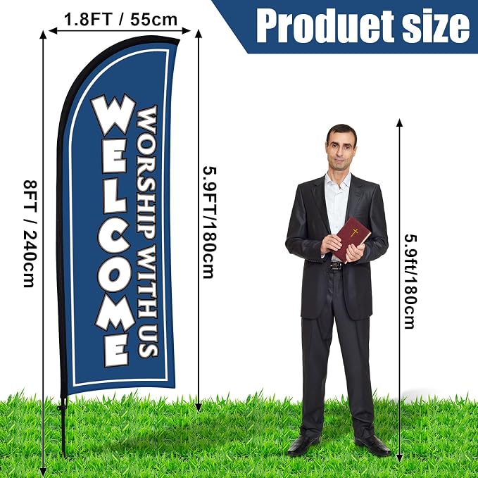 Buryeah 2 Sets Welcome Feather Flag Sign Kit 8 ft Welcome Banners Swooper Flag - Image 2