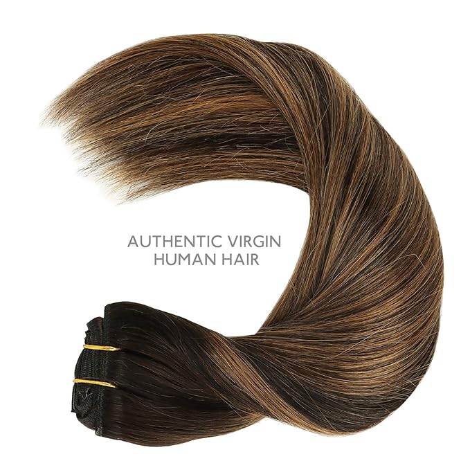 WENNALIFE Clip in Hair Extensions, 150g 18 Inch 9pcs Balayage Natural Black to Chestnut Brown Human Hair Extensions Thicker Clip in Hair Extensions Real Human Hair Clip Set Double Weft