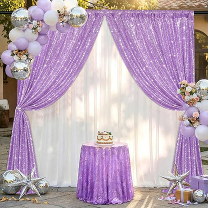 Lavender Sequin Backdrop Curtains-1 Panel 5FTx8FT Light Purple Backdrop - Image 5