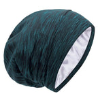 Silk Satin Lined Bonnet Sleep Cap - Adjustable Stay on All Night Hair Wrap Cover Slouchy Beanie for Curly Hair Protection for Women and Men - Heather Lake Blue