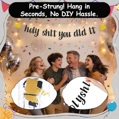 Funny Grad Banner Holy Shit You Did It Banner – Pre-Strung Glitter Graduation - Image 7