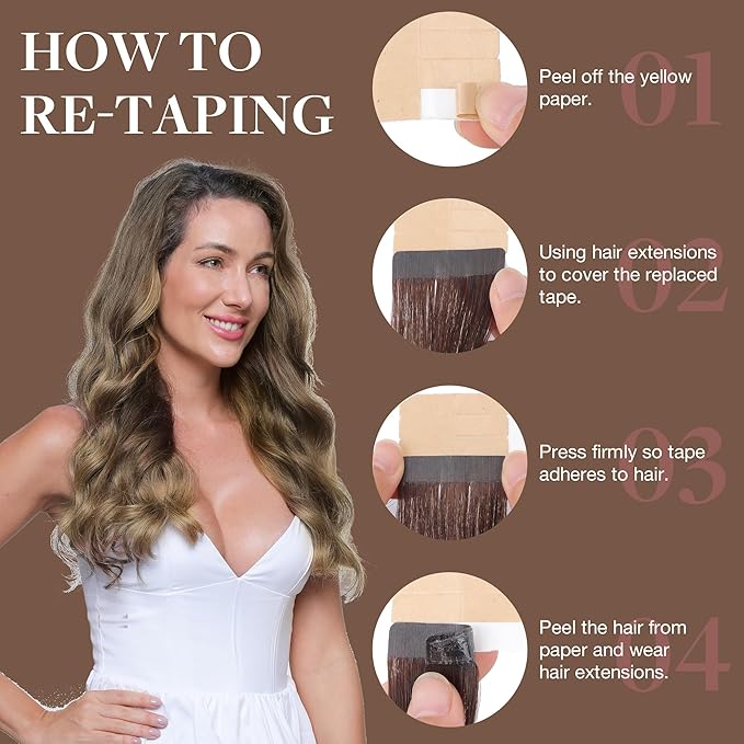 GOO GOO Tape in Hair Extensions Human Hair, 2/6/18 Balayage Brown to Dirty Blonde, 16inch 100g 40pcs, Skin Weft Seamless Invisible, Silky Straight with Thick Ends, Remy Human Hair