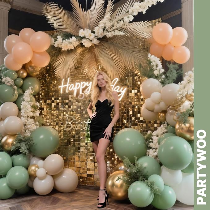 PartyWoo Pink and Green Balloons 66pcs Metallic Green Dusty Pink Balloons | - Image 4