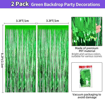 JINSUI Green Tinsel Backdrop 3.3x8.2ft, 2 Pack Foil Fringe Curtains Decor | - Image 3