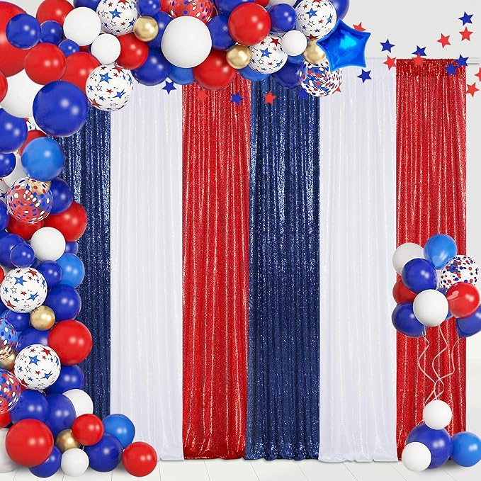 Poise3EHome 2Pcs 2Ft x 8Ft Navy Blue Sequin Backdrop Curtain, Memorial Day - Image 2