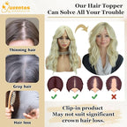 QUEENTAS 18" Curly Hair Topper for Women with Thinning Hair Pieces 6"*6"Large Coverage 360°3D Cover Synthetic Long Blonde Wavy with 5 Clips in Wiglets(Blonde)
