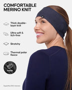 DANISH ENDURANCE Merino Wool Headband, with Thermal Inner Fleece, for Men and Women, Unisex, Dark Navy, M/L