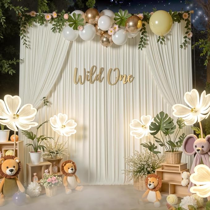 40 ft x 10 ft Wrinkle Free Beige Backdrop Curtain - Image 4