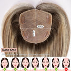 starluck Hair Toppers for Women with Bangs, 5"*5.5"Large Coverage Ombre Light Brown with Blond Highlight 100% Real Human Hair Toppers for Women with ThinningHair,Cover Gray HairRoots