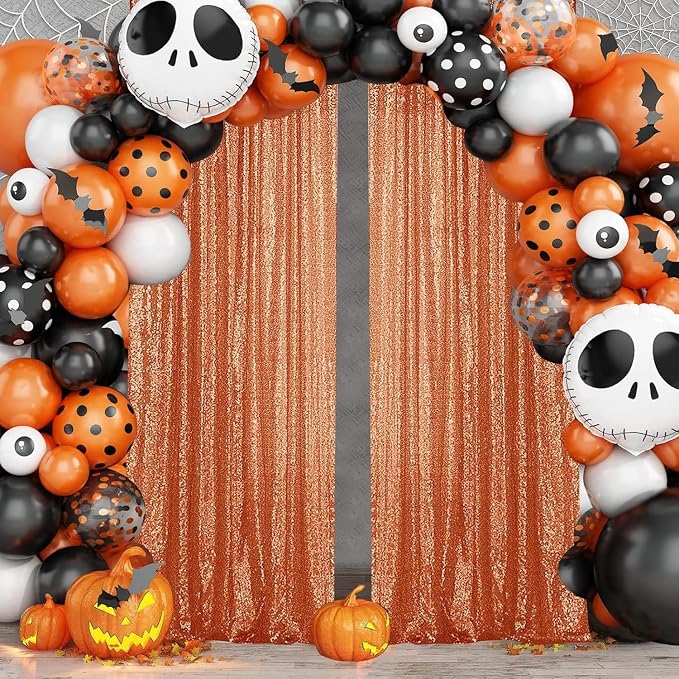 Sugargirl Orange Sequin Backdrop Curtain 4FTx8FT Glitter Orange Background - Image 2