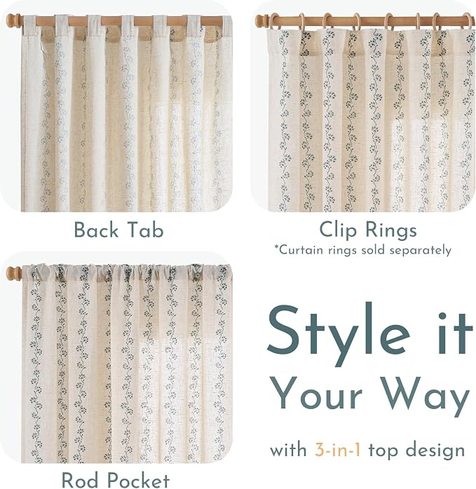Cathy Linen Floral Curtains for Living Room Privacy Curtains 96 inch Length Set - Image 8