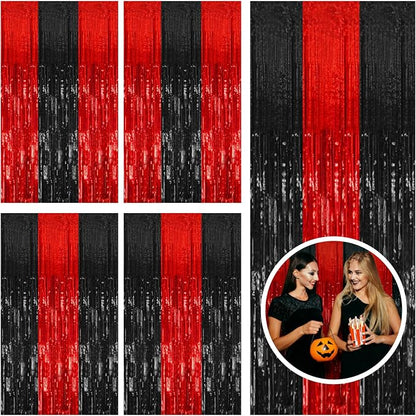 5 Pack Black and Red Backdrop Party Decorations Tinsel Curtain Halloween Party by BOMSI