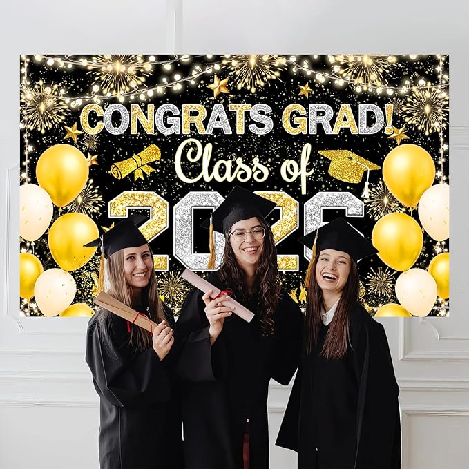 Famoby Congrats Grad Class of 2026 Hanging Banner Fabric Sign Poster Background - Image 6