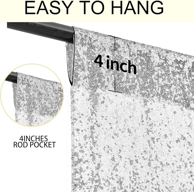 2×8FT-4PCS Silver Sequin Backdrop Curtains Panels, Photography Backdrop Glitter - Image 5