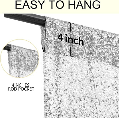 2×8FT-6PCS Silver Sequin Backdrop Curtains Panels, Photography Backdrop Glitter - Image 5