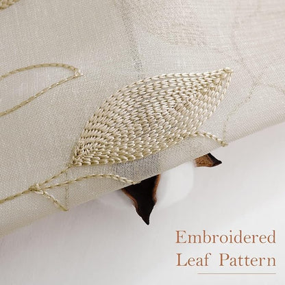 HOMEIDEAS Taupe Sheer Curtains 52 x 54 Inch Length 2 Panels Beige Embroidered - Image 2
