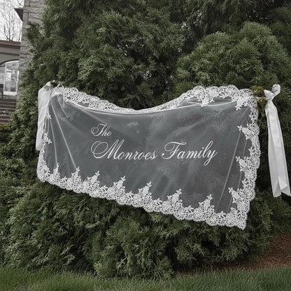 Personalized Sheer Tulle Wedding Welcome Sign Banner - Image 2