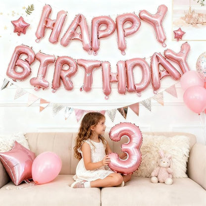 Pink Happy Birthday Balloon Banner Set -16 Inch Foil Letters Balloons, Reusable - Image 3