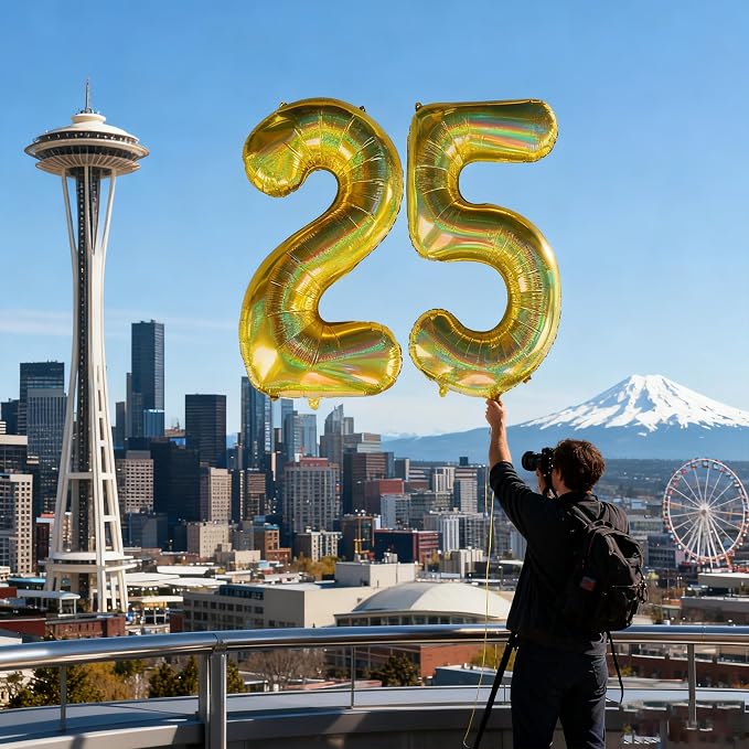Jonhamwelbor 40 Inch Laser Gold 25 Balloon Numbers Foil Mylar Giant Balloon - Image 5