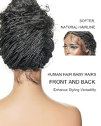 Human Hair Boho Curls Hand-Tied HD Full Lace Wig - 36" Salon-Level Small Box Synthetic Braids (100 Braids, High Density) Pre-Cut Swiss HD Lace, Pre-Plucked, Knotless, Tangle-Free - Black 1B
