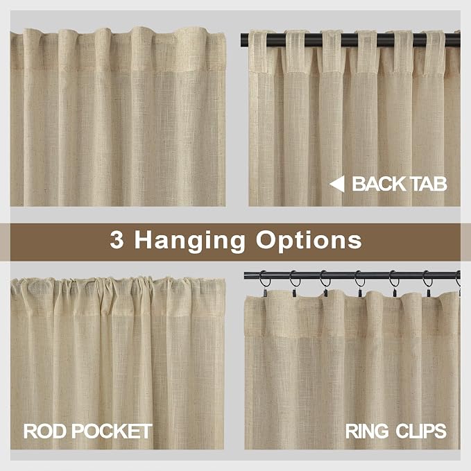 Burlywood Birch Beige Taupe Linen Curtains 63 Inch Length 2 Panels Bedroom - Image 5