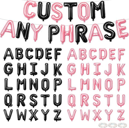 52 Pcs Letter Balloons Pink Black Balloon Banner 16 Inch 2 Sets A- Z Alphabet by Togvu