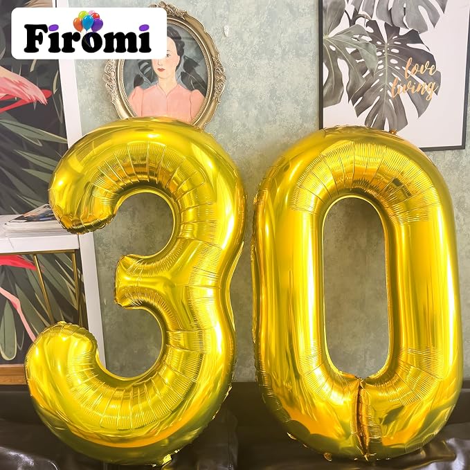FIROMI 30 Number Balloons Gold Big Foil Mylar 30th Balloon Numbers 40-inch | - Image 5