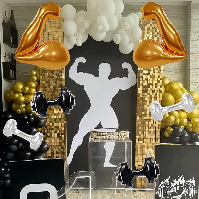 7Pcs Gym Birthday Party Decorations/Gold Bicep Muscle Balloon + Mini Dumbbell - Image 5