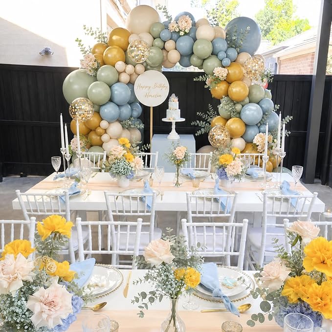 Mustard Yellow Dusty Blue Green Balloons Arch Kit - Image 2