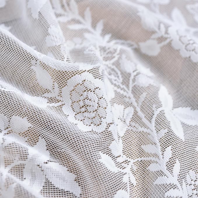 FINECITY White Lace Valance for Kitchen Window W52 x L18 Inch 1 Panel | Rod - Image 7