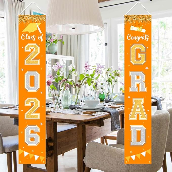 Graduation Decorations 2026 GRAD Banner Orange Porch Door Sign Welcome Banner - Image 5