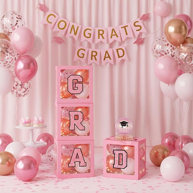 Pink Graduation Decorations 2026 Rose Gold Balloon Boxes - Image 6