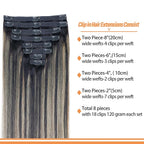 FB27 Balayage Clip In Hair Extensions Real Human Hair Straight Highlight Clip ins for Black Women 8Pcs with 18Clips 120g 20inch #T1B/1B/27 Balayage Black to Blonde