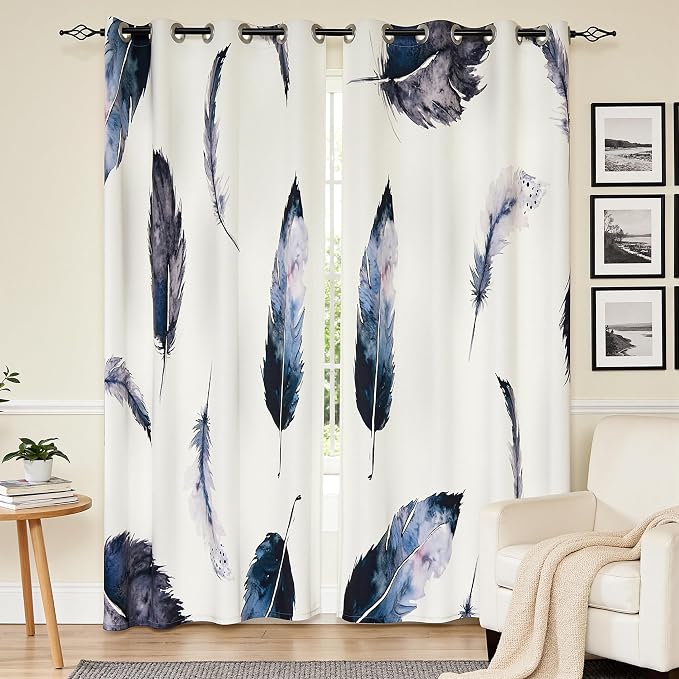 SUBRTEX Boho Leaf Printed Curtains 84 inch Long 2 Panels, Room Darkening - Image 5