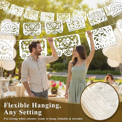 DOMESTAR 5 Packs 75 FT White Papel Picado Mexican Wedding Party Decoration | - Image 4