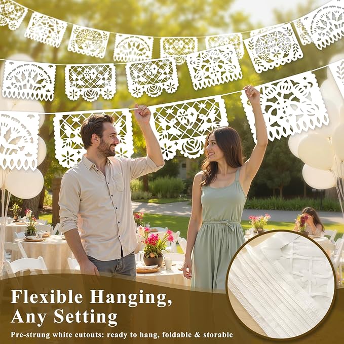 DOMESTAR 8 Packs 120 FT White Papel Picado Mexican Wedding Party Decoration | - Image 4