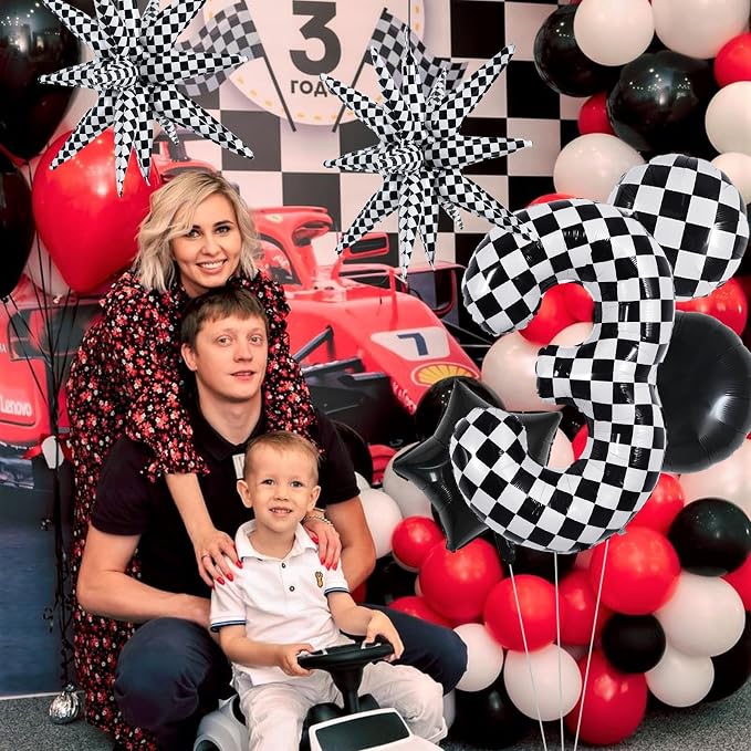 TONIFUL 3rd Birthday Balloons Kit 40 Inch Checkered Number 3 Foil Balloon | - Image 3