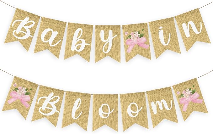 ANGOLIO 2Pcs Baby in Bloom Pink Bow Banner, Floral Baby Shower Gender Reveal by ANGOLIO