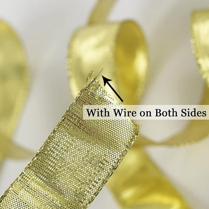 Gold Metallic Wired Ribbon 1 Inch x 25 Yards, Woven Ribbon - Image 3