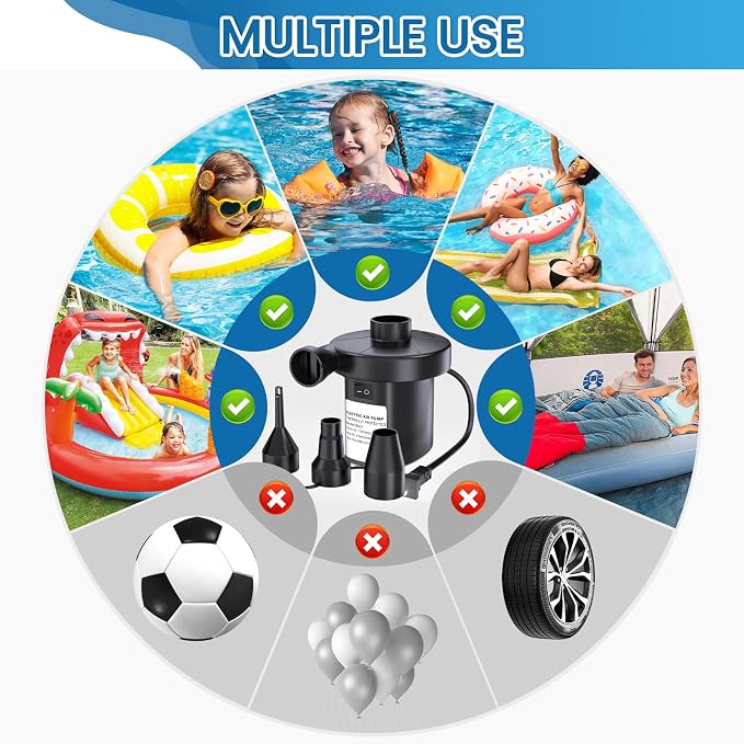 Electric Air Pump for Inflatables, VANNPOOY Portable Air Mattress Pump - Image 6