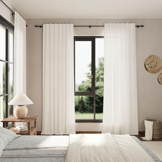 Beige White Linen Curtains 108 Inches Long - Image 7